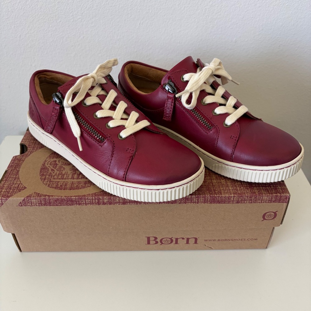 Born Size 8 Paloma Red Leather Side Zip Low Top Sneakers Womens Walking Shoes